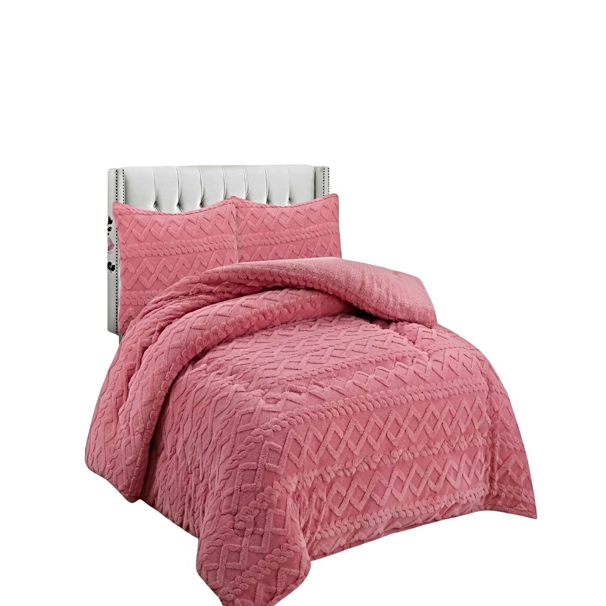 GENERICO - JUEGO COBERTOR DE INVIERNO CON TEXTURA KING 250X270CM ROSA