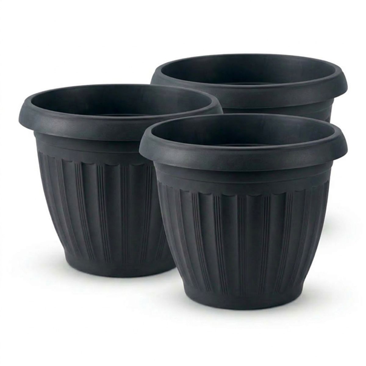 GENERICO - Pack 3 Maceteros Plástico Redondo Negro 15 cm