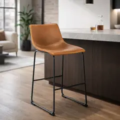 SPACE HOME - Taburete Alto Cuero Pu Caramel 48x49x94 Cm Con Respaldo