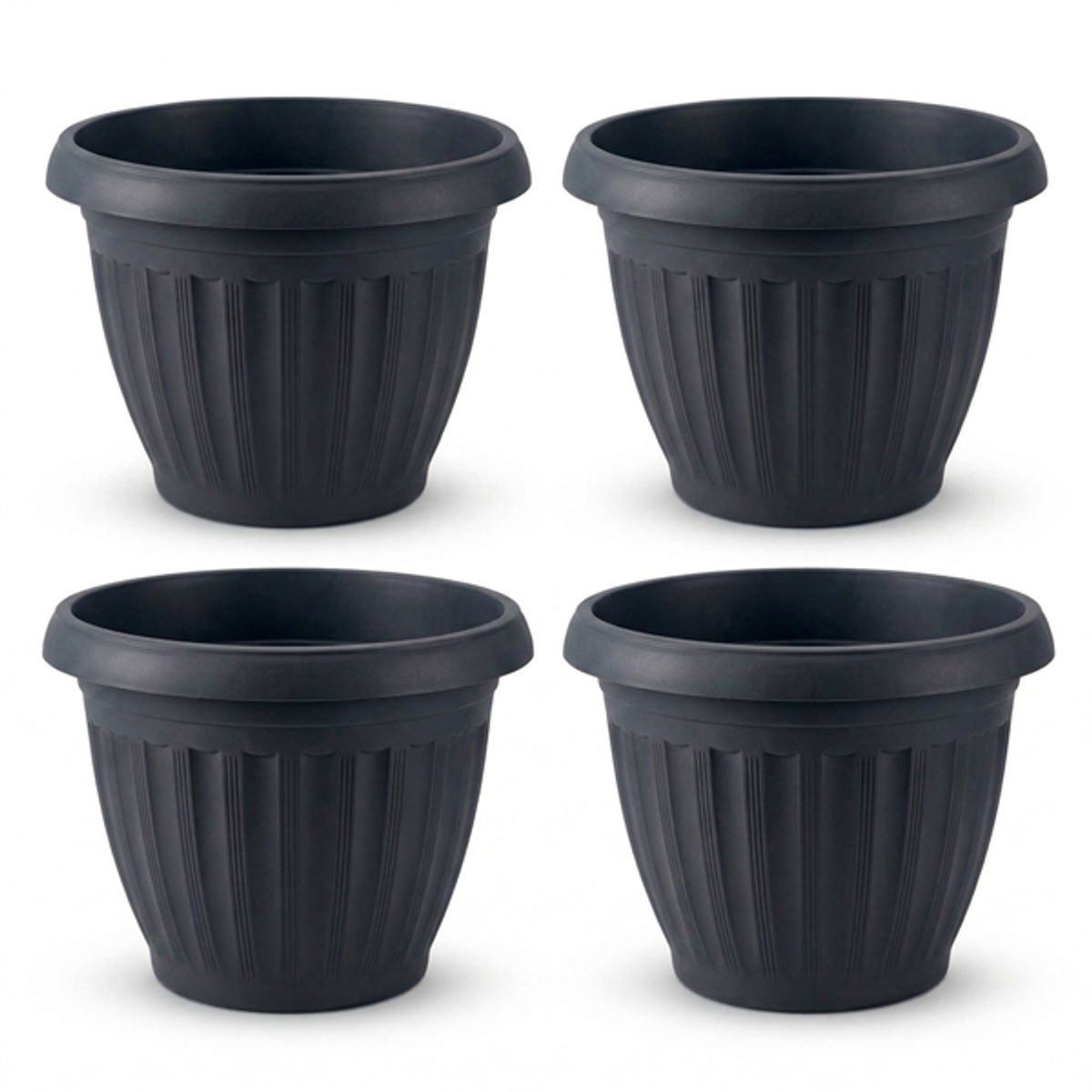 GENERICO - Pack 4 Maceteros Plástico Redondo Negro 19 cm