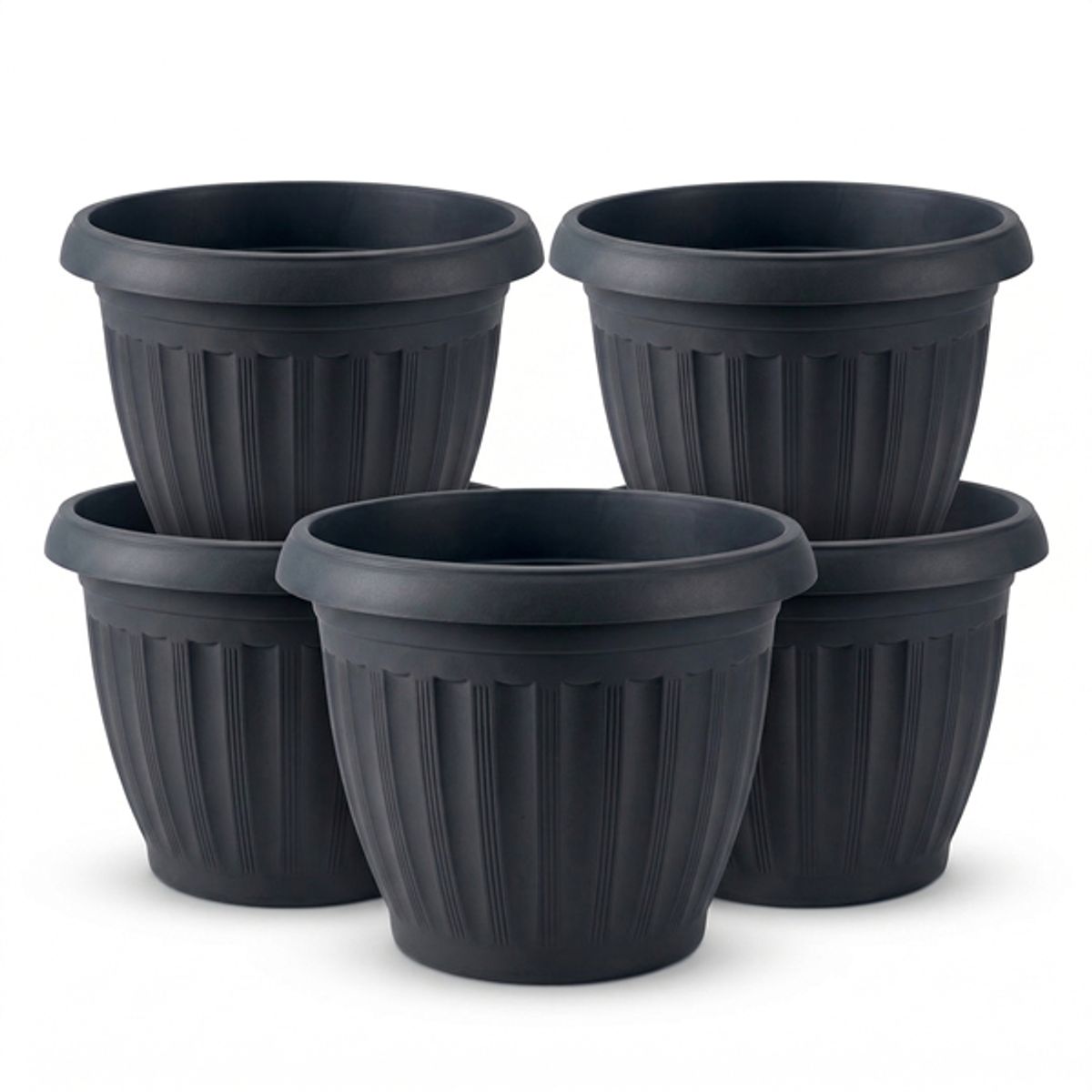 GENERICO - Pack 5 Maceteros Plástico Redondo Negro 19 cm