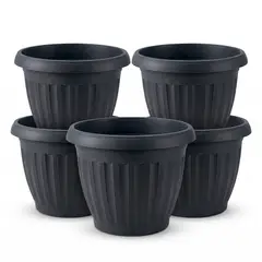 GENERICO - Pack 5 Maceteros Plástico Redondo Negro 19 cm
