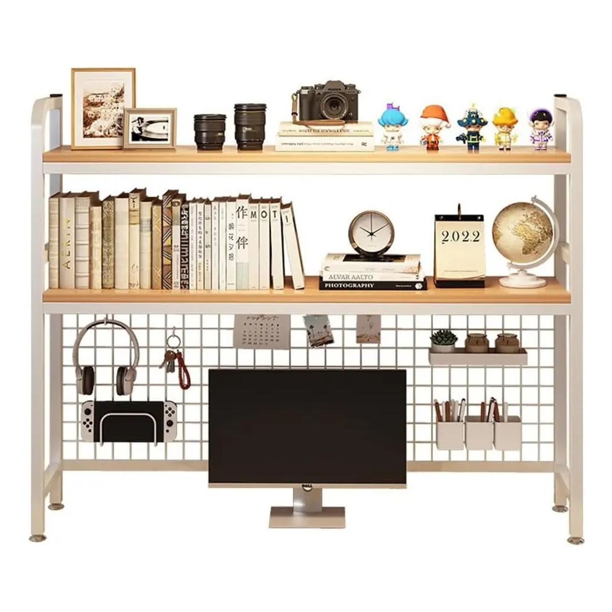 EVERSO - Organizador De Escritorio Multifuncional Con Repisa Metal BLANCO