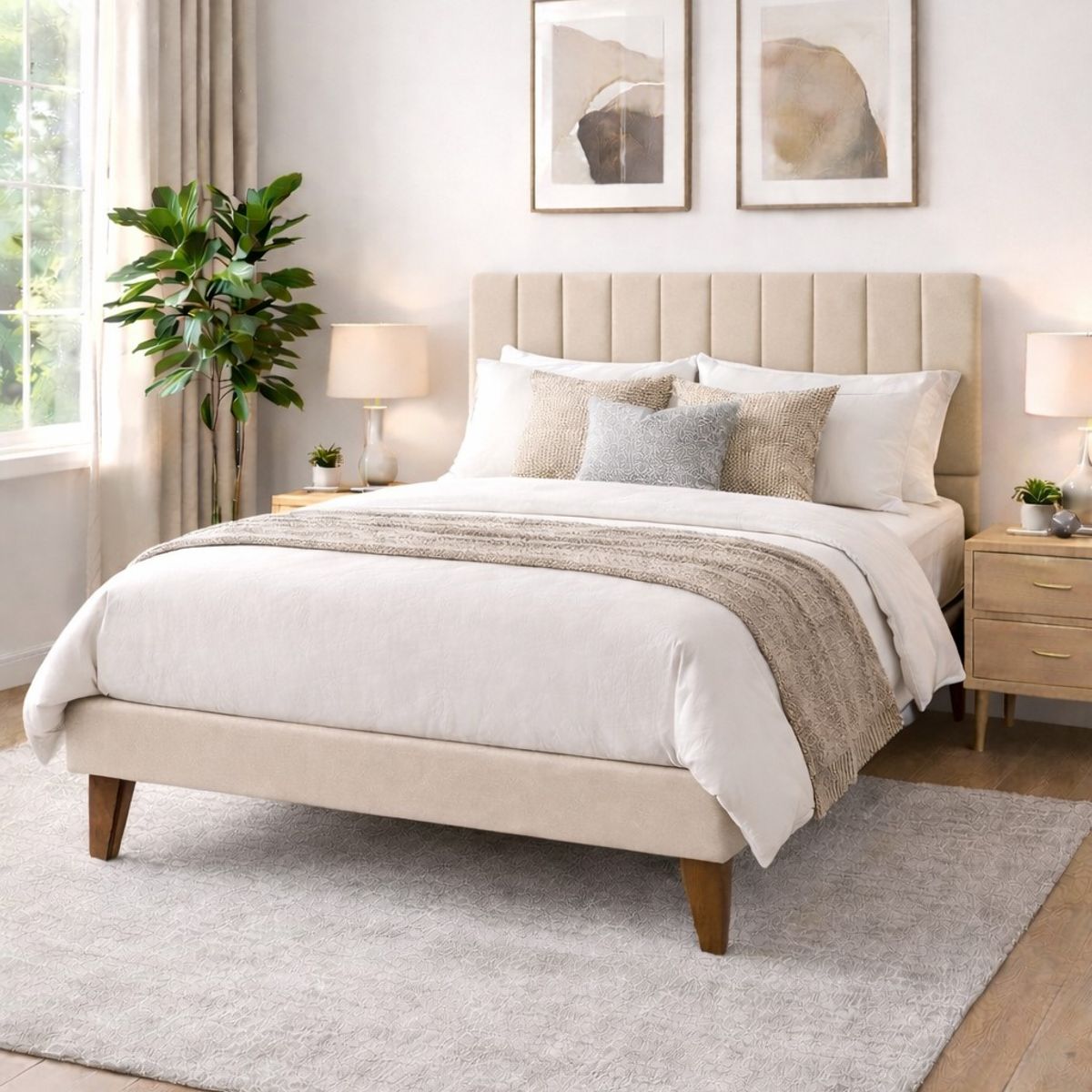 GENERICO - Cama Plaza y Media Turin Beige Respaldo + Base + Colchon Mery Desing Excellence Plus