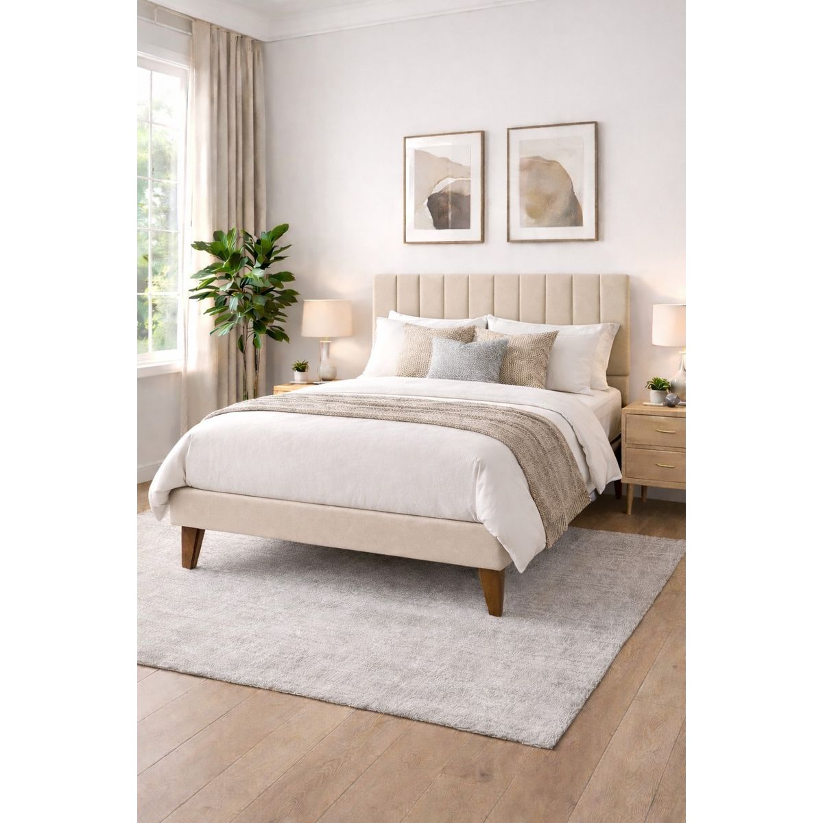 GENERICO - Cama Plaza y Media Turin Beige Respaldo + Base + Colchon Mery Desing Excellence Plus