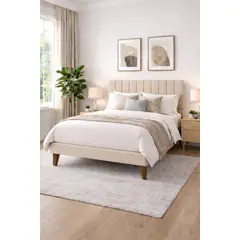 GENERICO - Cama Plaza y Media Turin Beige Respaldo + Base + Colchon Mery Desing