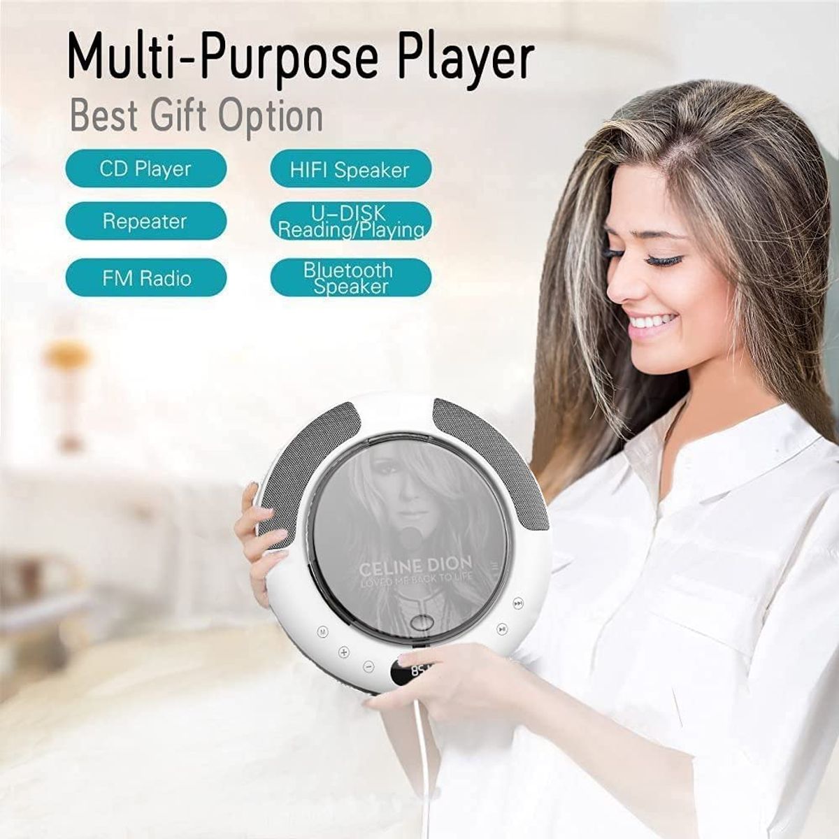 PUREPOWER - Reproductor de CD portátil con Bluetooth para montar en la pared