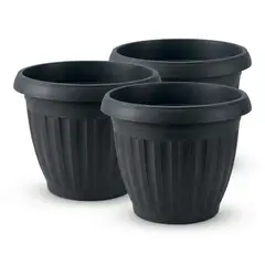 GENERICO - Pack 3 Maceteros Plástico Redondo Negro 23 cm