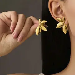 GENERICO - Aros De Acero Diseño Flor Textura Aretes Modernos Elegantes