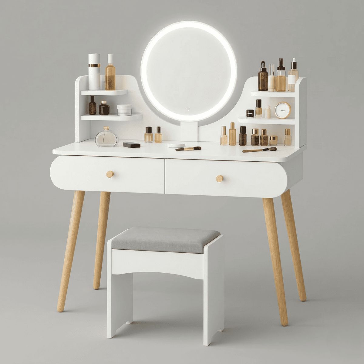 MOVI - Tocador Maquillaje con Espejo Luz LED + Taburete