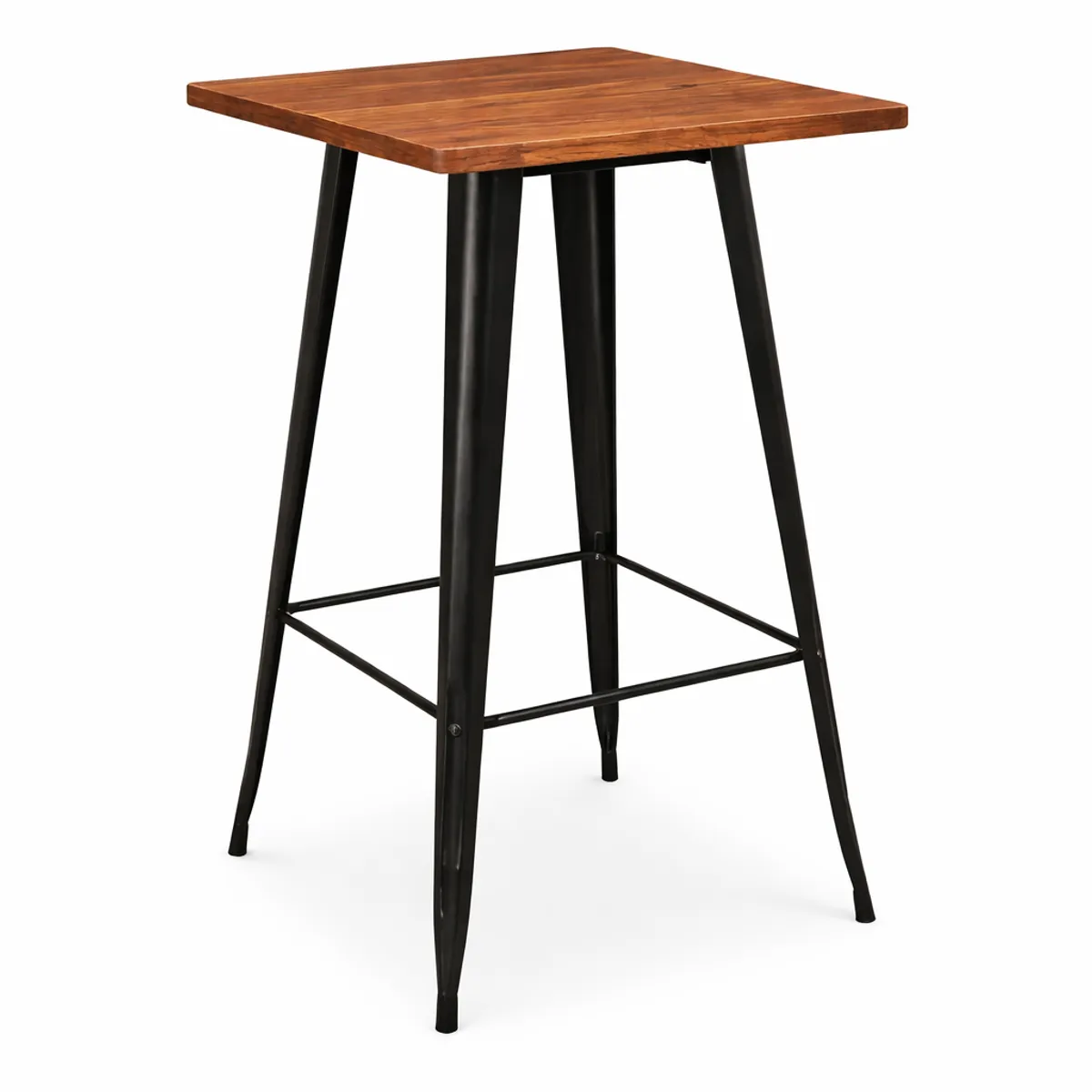 SPACE HOME - Mesa Alta Bar Negra Industrial Cubierta Madera 60x60x105