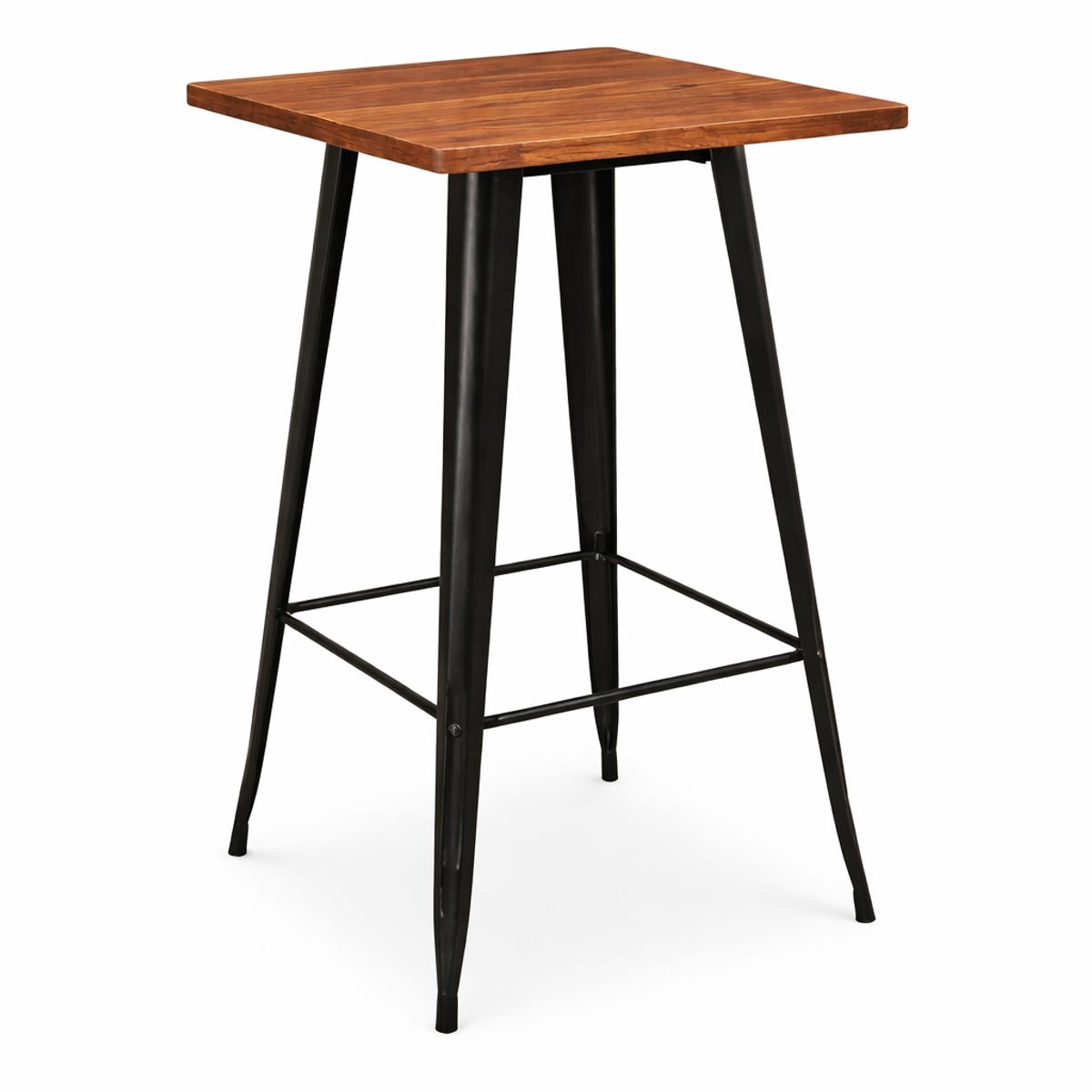 SPACE HOME - Mesa Bar Industrial Negra Con Cubierta Madera 60x60x105 Cm