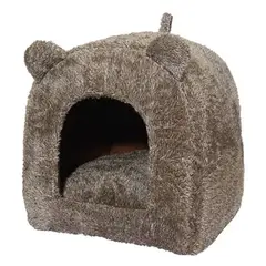 GENERICO - Cama tipo cueva para gato o perro mini con forma de oso, color marrón 40x40x40cm