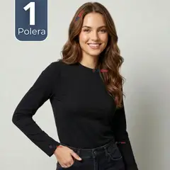UTILISIMO - Camiseta Polera Bambú Primera Capa Negro Manga Larga Mujer