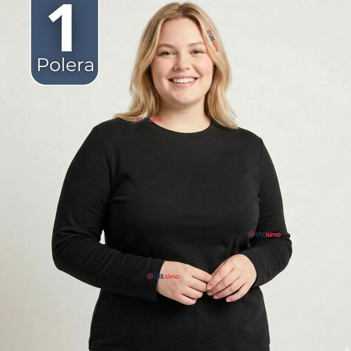 UTILISIMO - Camiseta Polera Bambú Primera Capa Negro Manga Larga Mujer