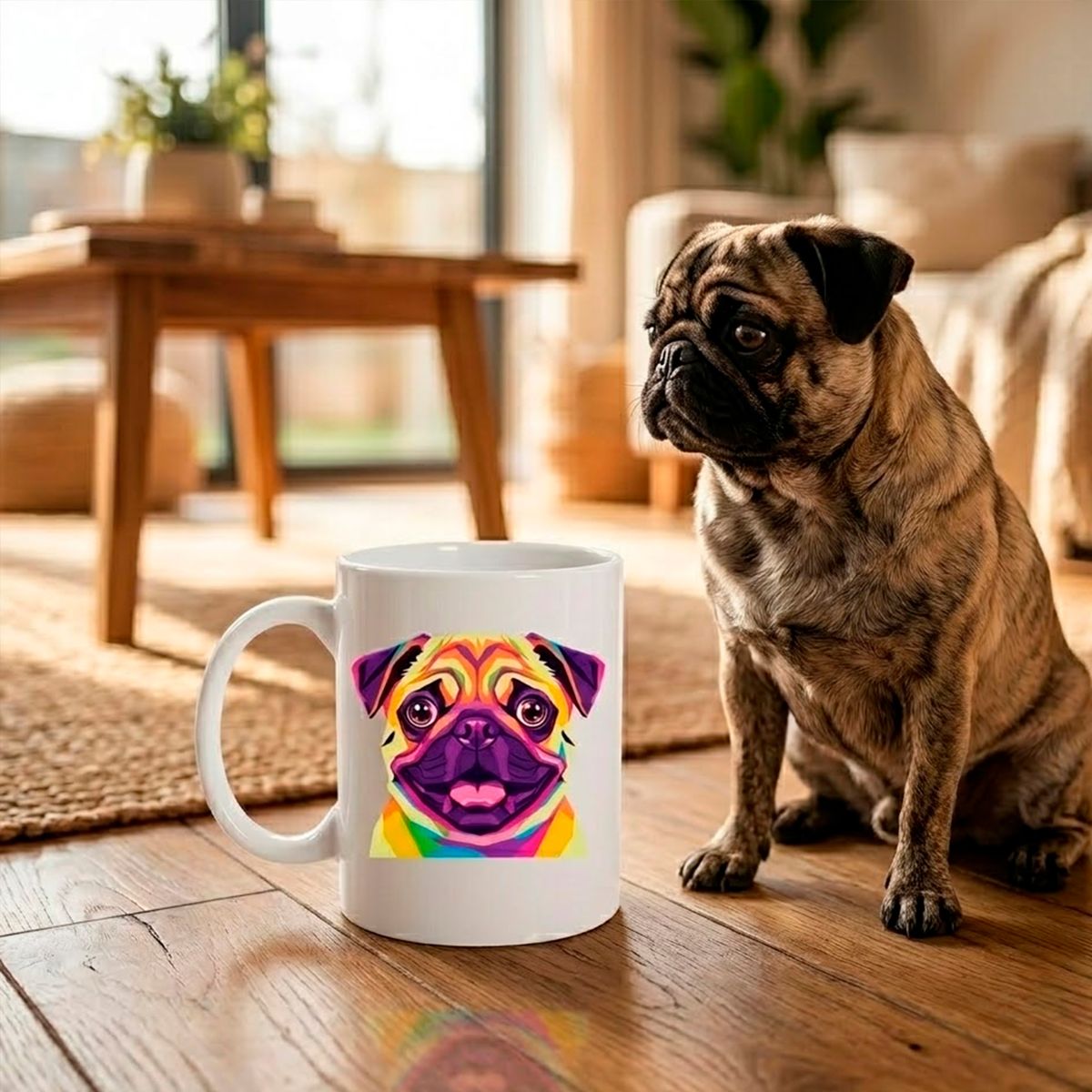 GENERICO - Taza de Cerámica con Diseño de Perro Pug Estilo Pop Art WPAP 11oz - Huella Print