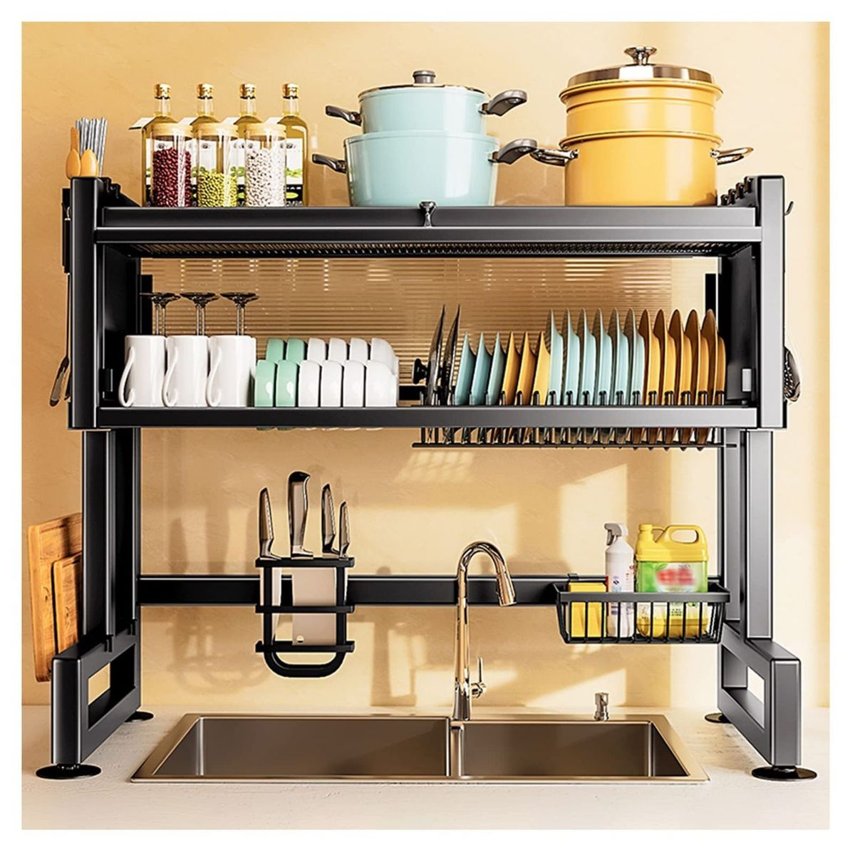 MOVI - Secaplatos Escurridor de Cocina con Puerta y Soporte para Accesorios