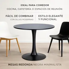 SPACE HOME - Mesa Comedor Redonda Negra 80 Cm Estilo Minimalista