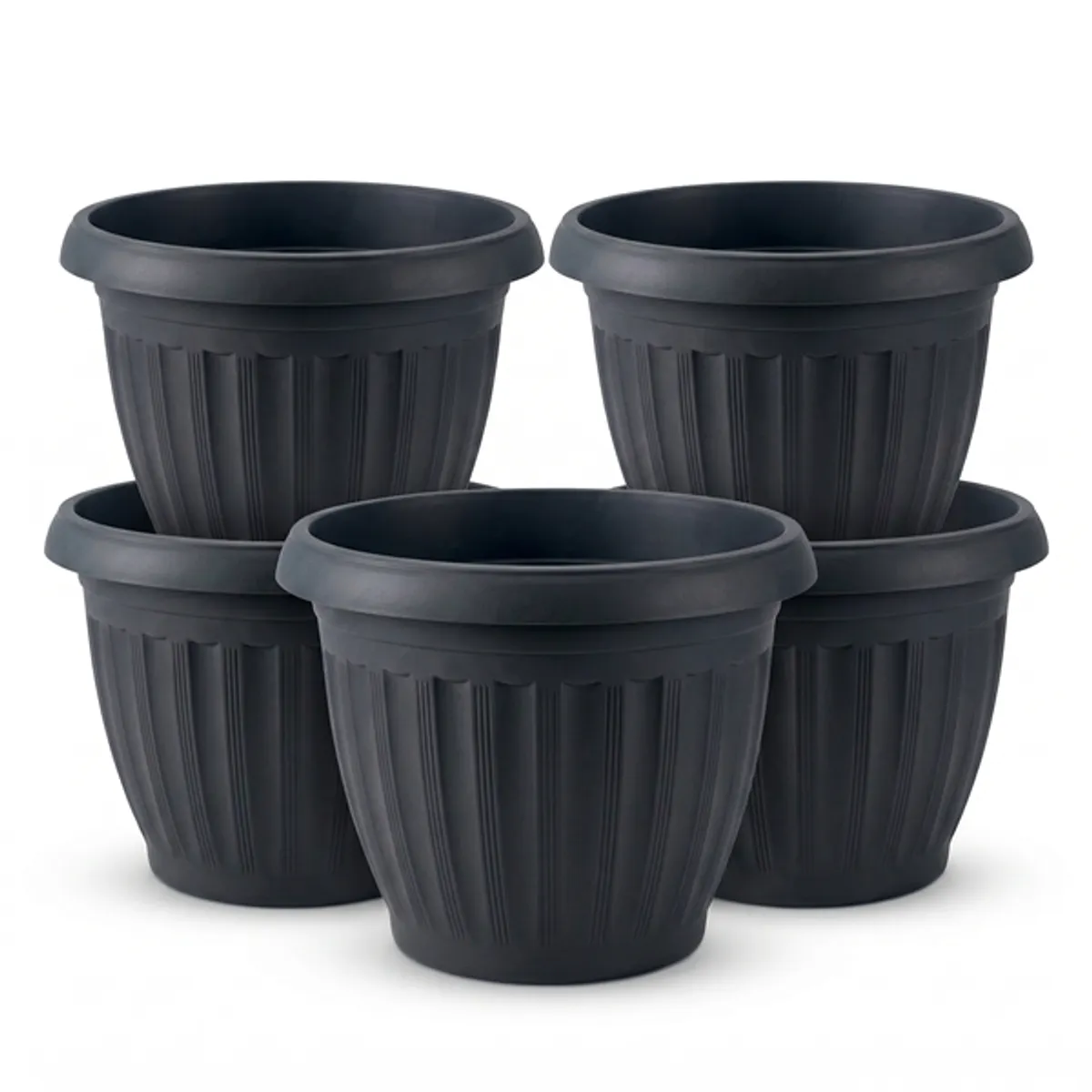 GENERICO - Pack 5 Maceteros Plástico Redondo Negro 23 cm.