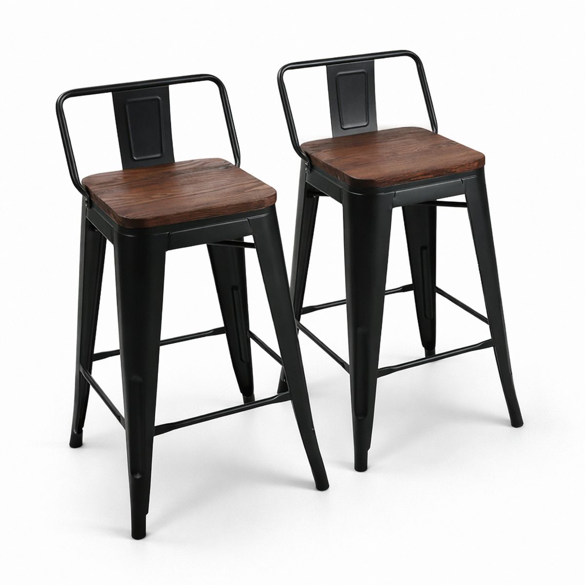 SPACE HOME - Pack 2 Taburetes Altos Negros Base Madera 36x98 Cm