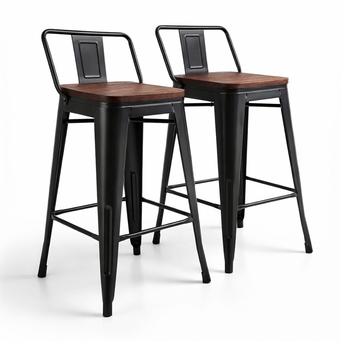 SPACE HOME - Pack 2 Taburetes Altos Negros Base Madera 36x98 Cm