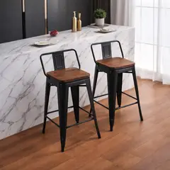 SPACE HOME - Taburetes Cocina Americana Negros 36x98 Cm Set De 2