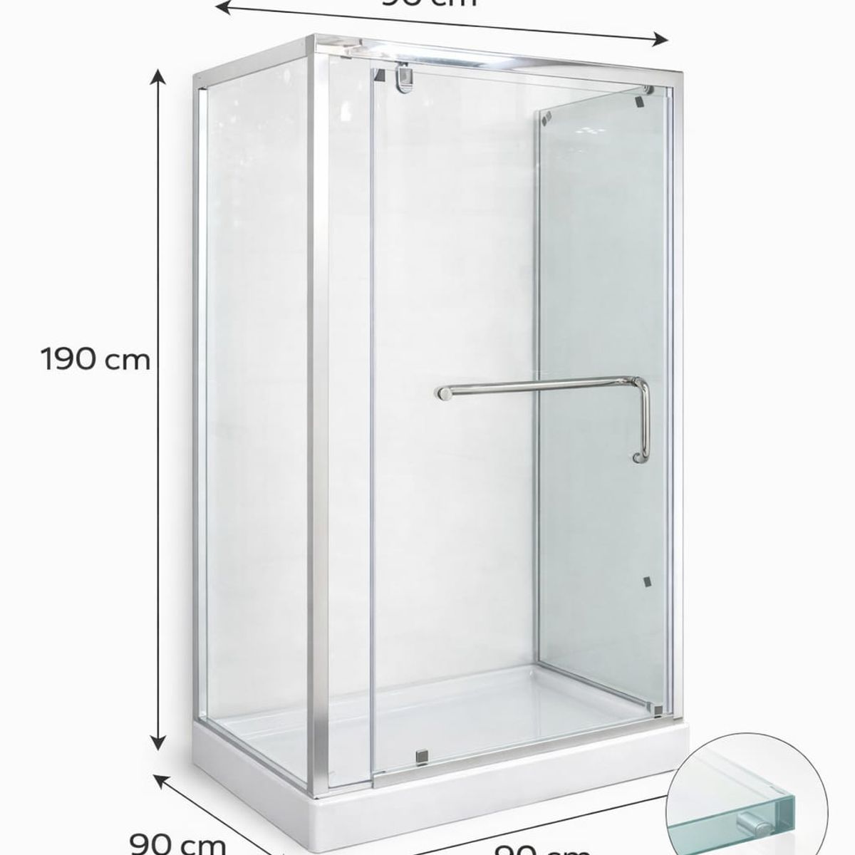 GENERICO - Mampara Ducha 90x90cm Cabina Esquinera con Puerta Abatible 190 cm Alto