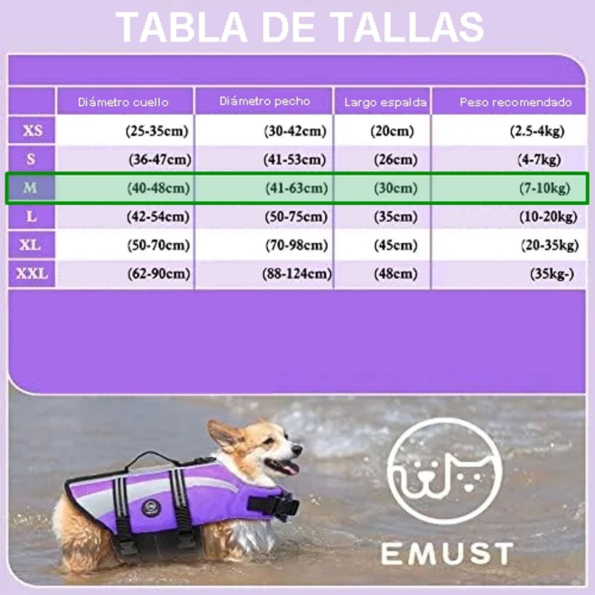 GENERICO - Chaleco salvavidas reflectante para perro pequeño Talla M color MORADO