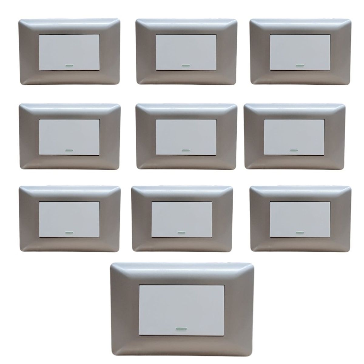 WANT - Pack 10 Interruptor Simple 9/12 10a 250v Plateado/blanco