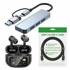 GENERICO - Pack Gamer Pro 3 en 1: Hub USB-C + Cable 240W + Adaptador Sonido Hi-Fi A9+