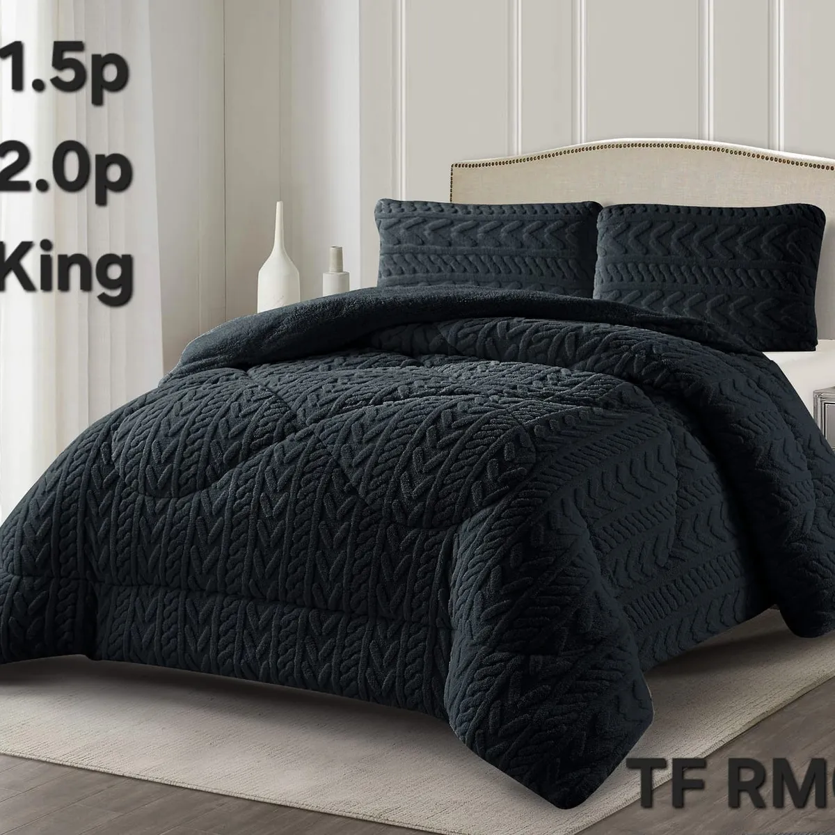GENERICO - Cobertor de Invierno con Chiporro 2 Plazas Plumon Color Negro Diseño Entrelazado