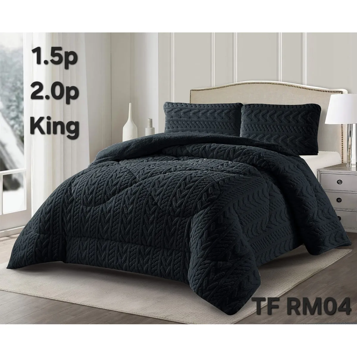 GENERICO - Cobertor de Invierno con Chiporro 2 Plazas Plumon Color Negro Diseño Entrelazado