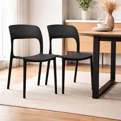 SPACE HOME - Pack 2 Sillas Comedor Negras 43x41x83 Cm Polipropileno