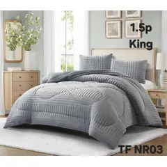 GENERICO - Cobertor de Invierno con Chiporro Plaza y Media Plumon Color Gris Claro Diseño Lineas