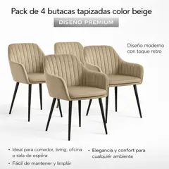 SPACE HOME - 4 Butacas Comedor Tapizadas Con Patas Metalicas