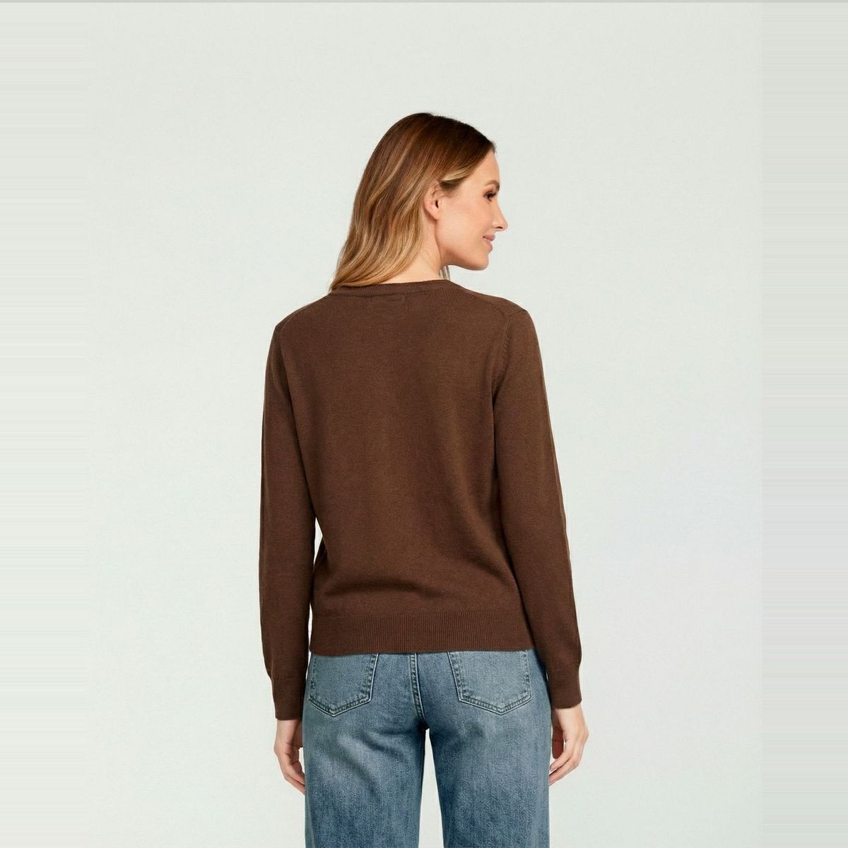 LINEATRE - Sweater Mujer Josefina Regular Cuello Redondo Manga Suelta Chocolate Lineatre