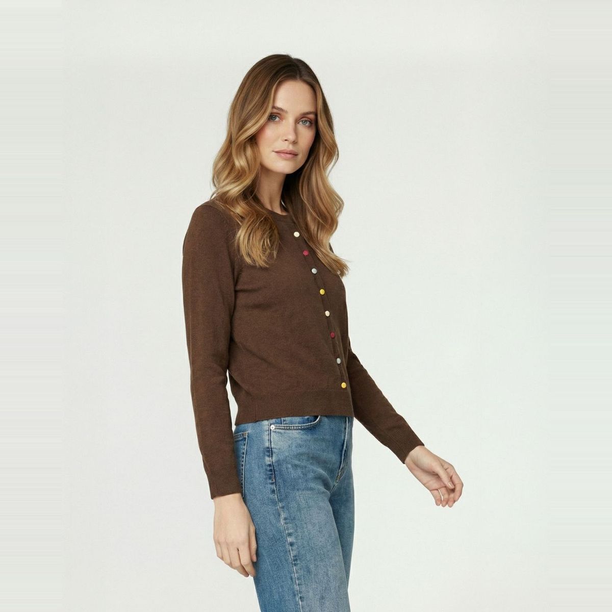 LINEATRE - Sweater Mujer Josefina Regular Cuello Redondo Manga Suelta Chocolate Lineatre