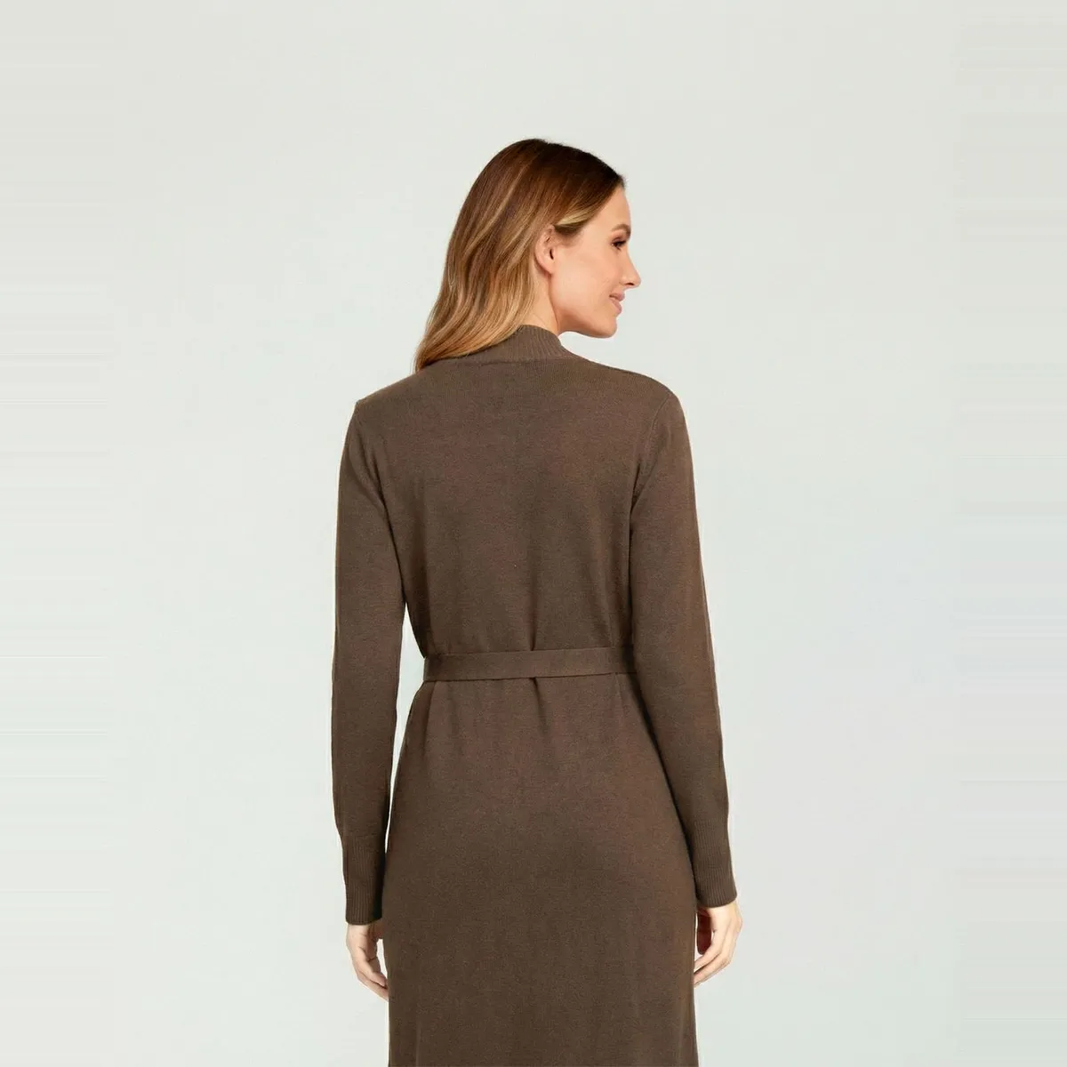 LINEATRE - Vestido Mujer Pilar Largo Cuello Medio Alto. Redondo Cierre Sin Cierre Chocolate Lineatre