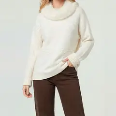 LINEATRE - Sweater Mujer Giovanna Relaxed Cuello Redondo Pelos Manga Caída Crudo