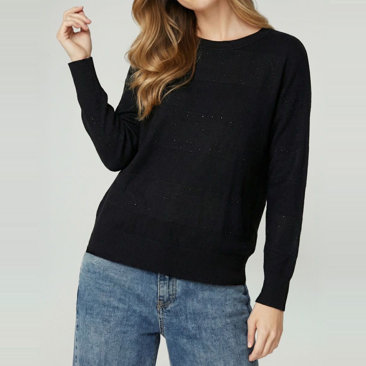 LINEATRE - Sweater Mujer Gloria Relaxed Cuello Redondo Manga Caída Negro Lineatre