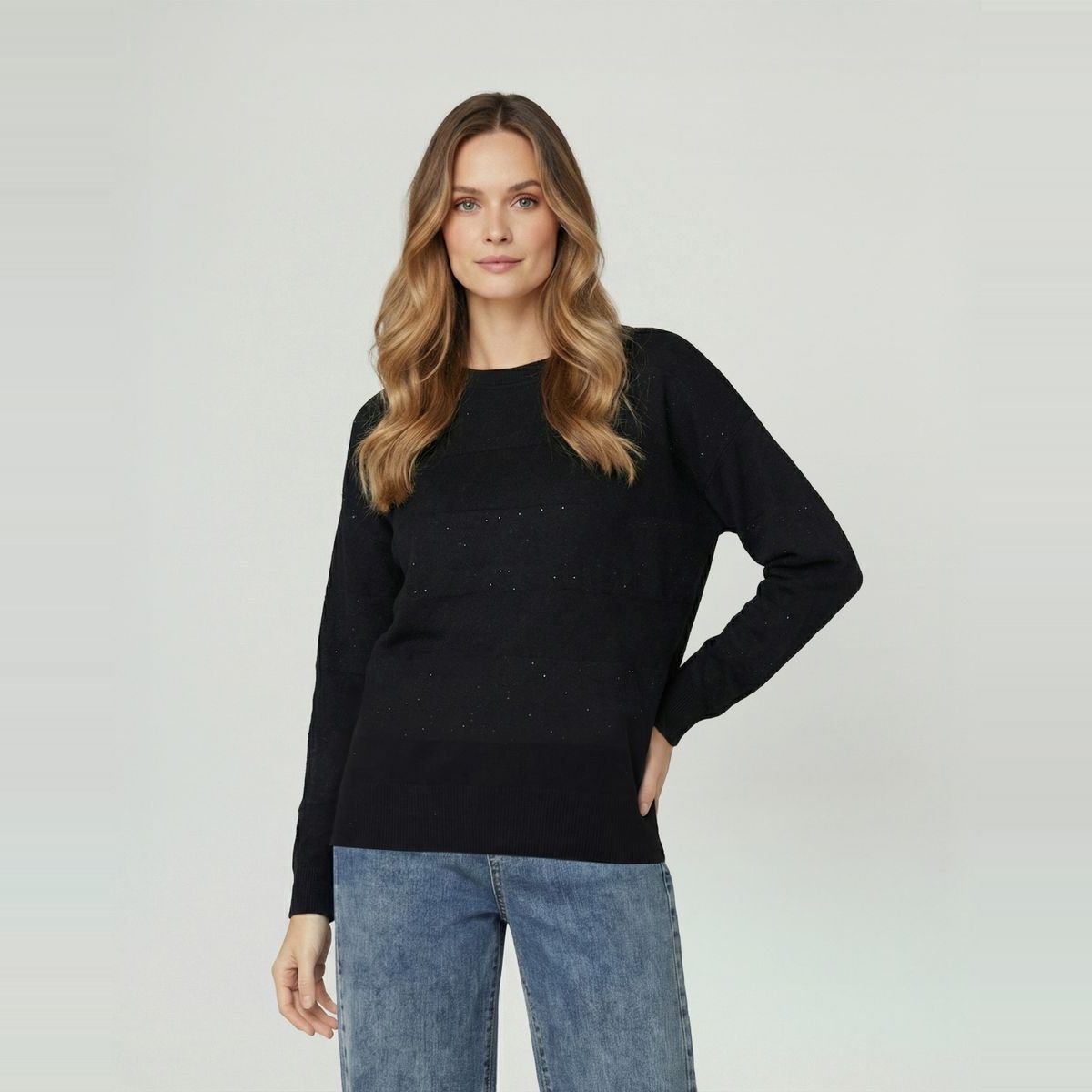 LINEATRE - Sweater Mujer Gloria Relaxed Cuello Redondo Manga Caída Negro Lineatre