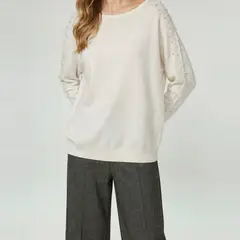 LINEATRE - Sweater Mujer Nora Relaxed Cuello Bote Manga Caída Crudo