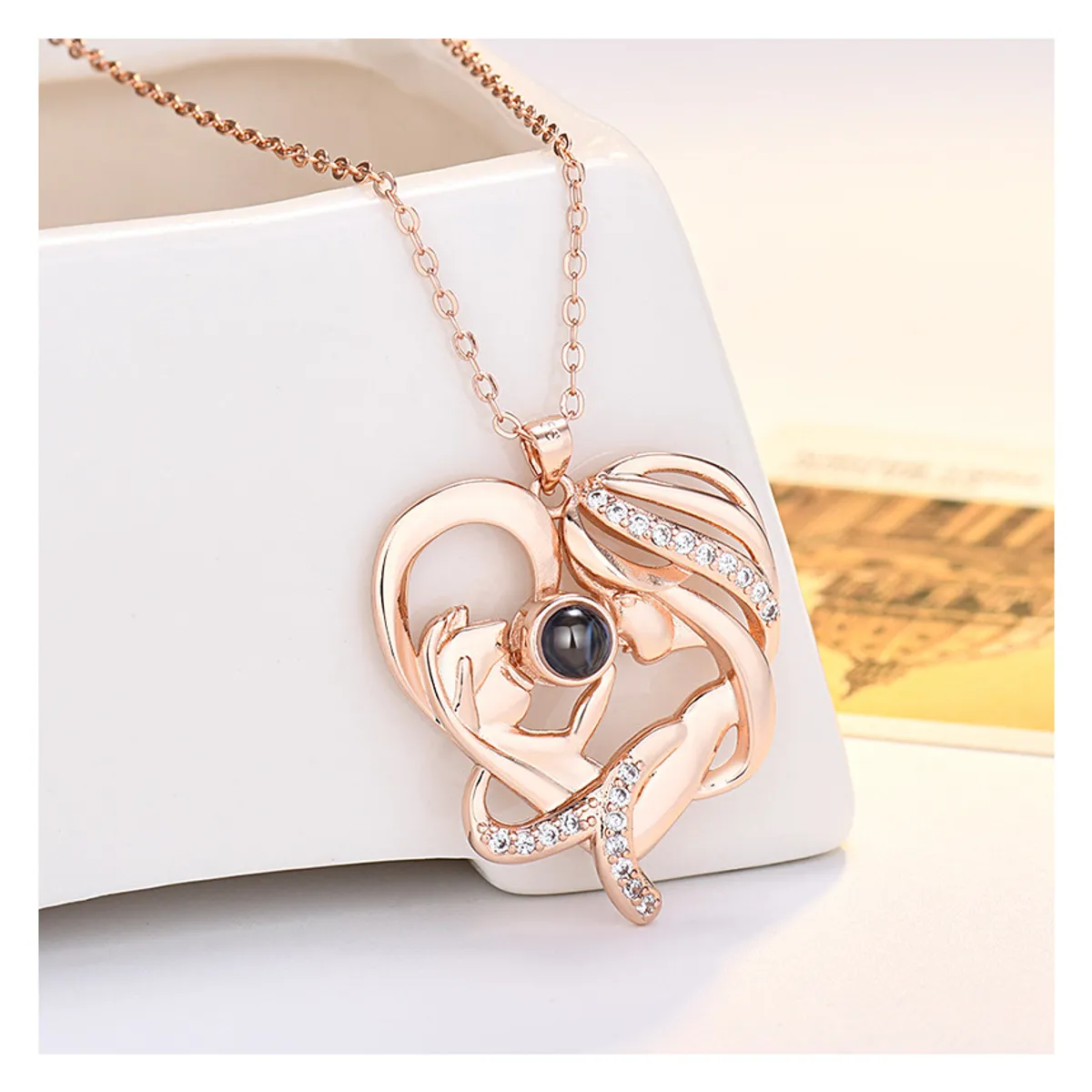 ZG JOYAS - Collar Corazón Chapado Oro Rosa Madre Hijo Te Amo 100 Idioma