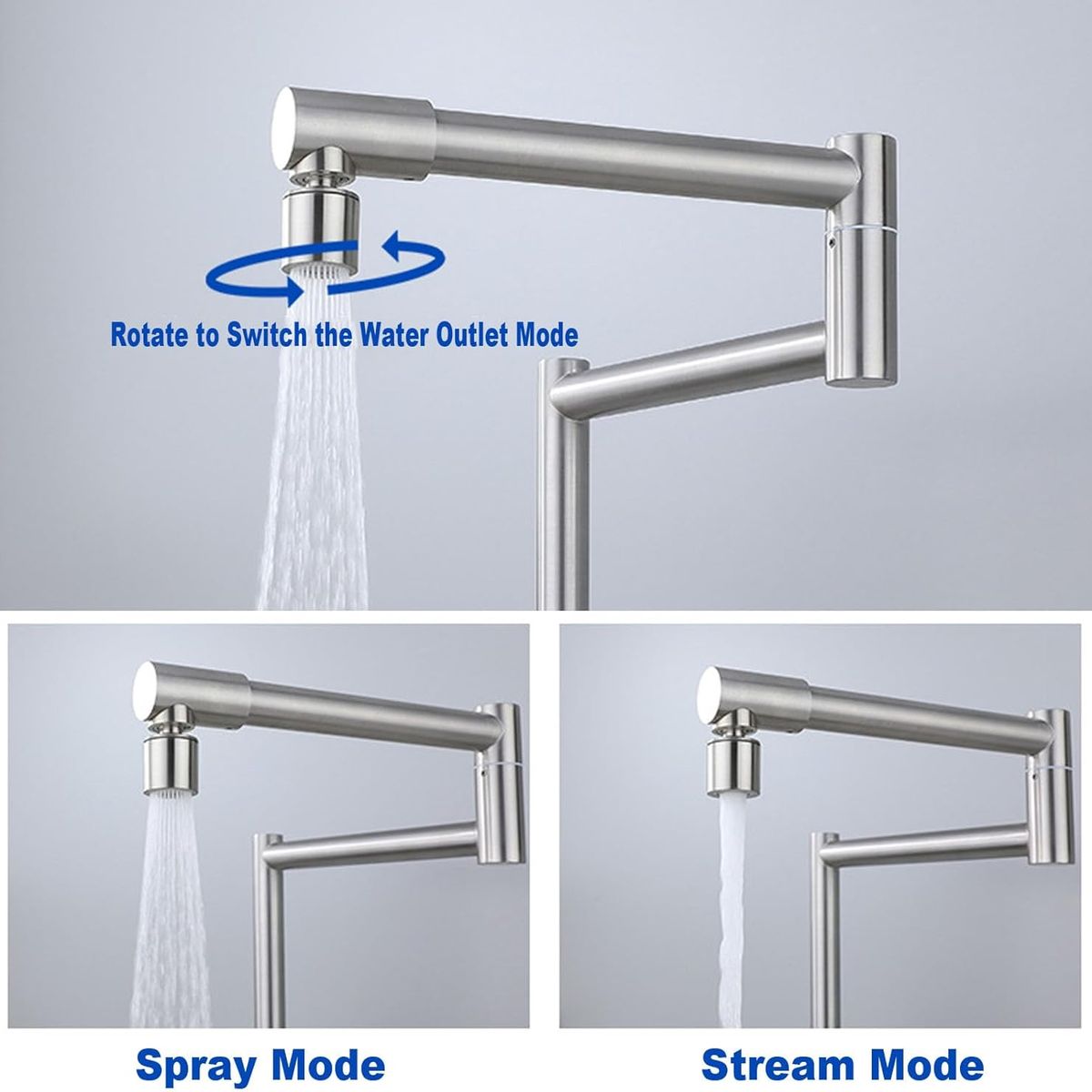 PUREPOWER - Grifo de cocina plegable giratorio de 360° grifo de cocina con brazo oscilante de doble articulación