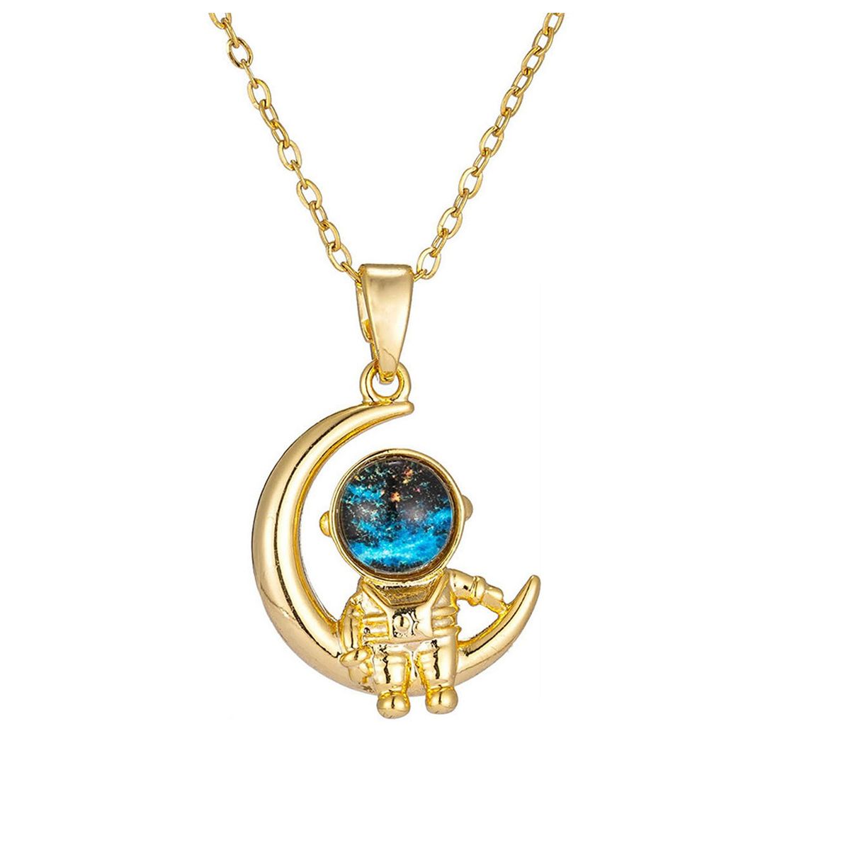 ZG JOYAS - Collar Colgante Luna Astronauta Galaxia Galvanizado En Oro