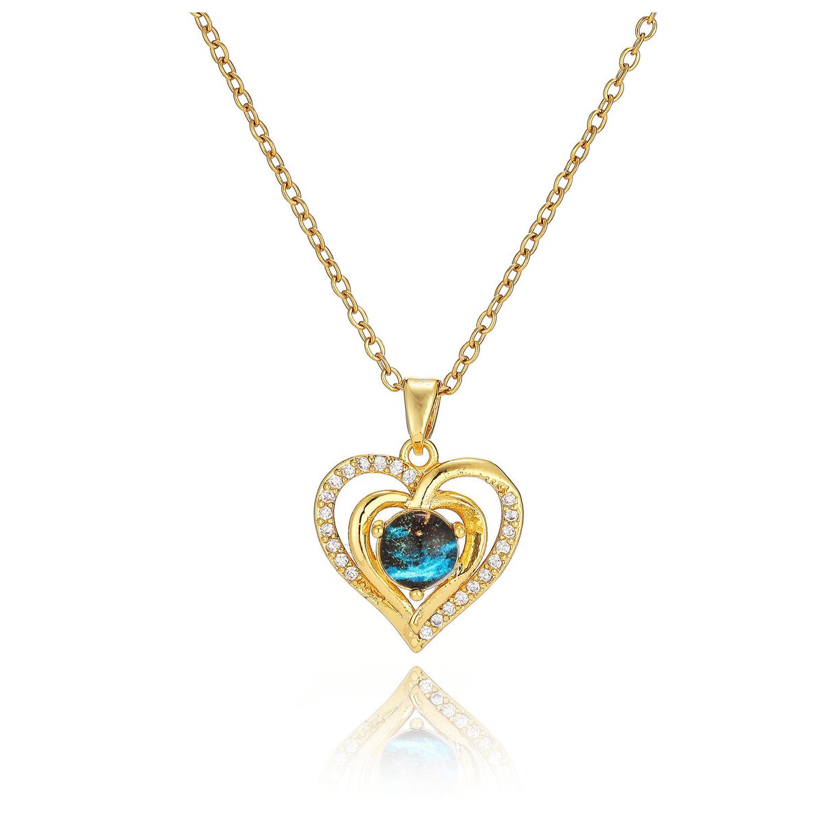 ZG JOYAS - Collar Colgante Corazón Galaxia Galvanizado En Oro 14k