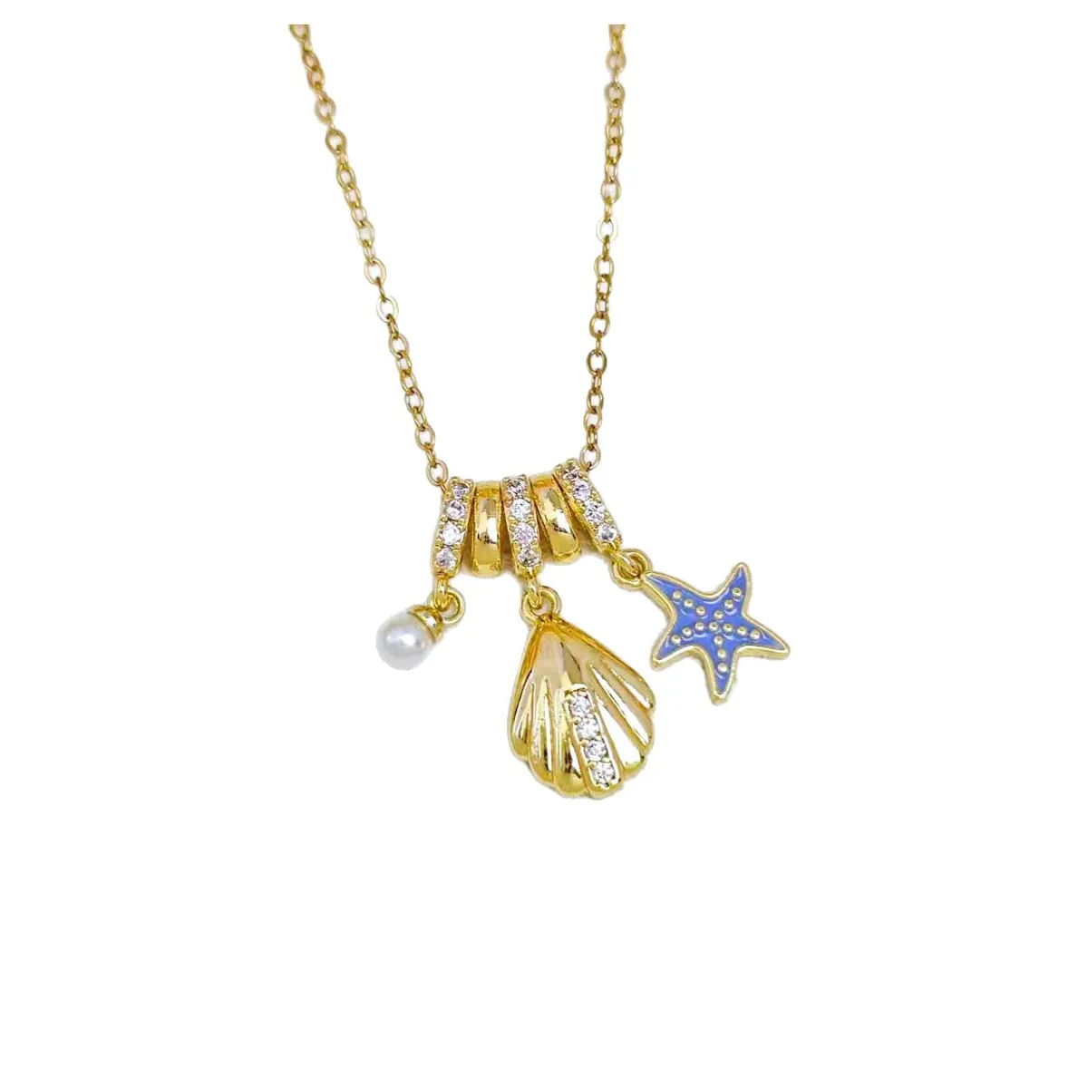 ZG JOYAS - Collar Colgante Mar Y Playa Galvanizado En Oro 14k