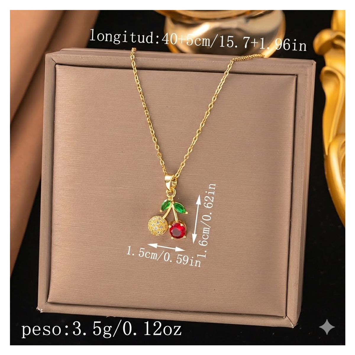 ZG JOYAS - Collar Colgante Cereza Cherry Galvanizado En Oro 14k