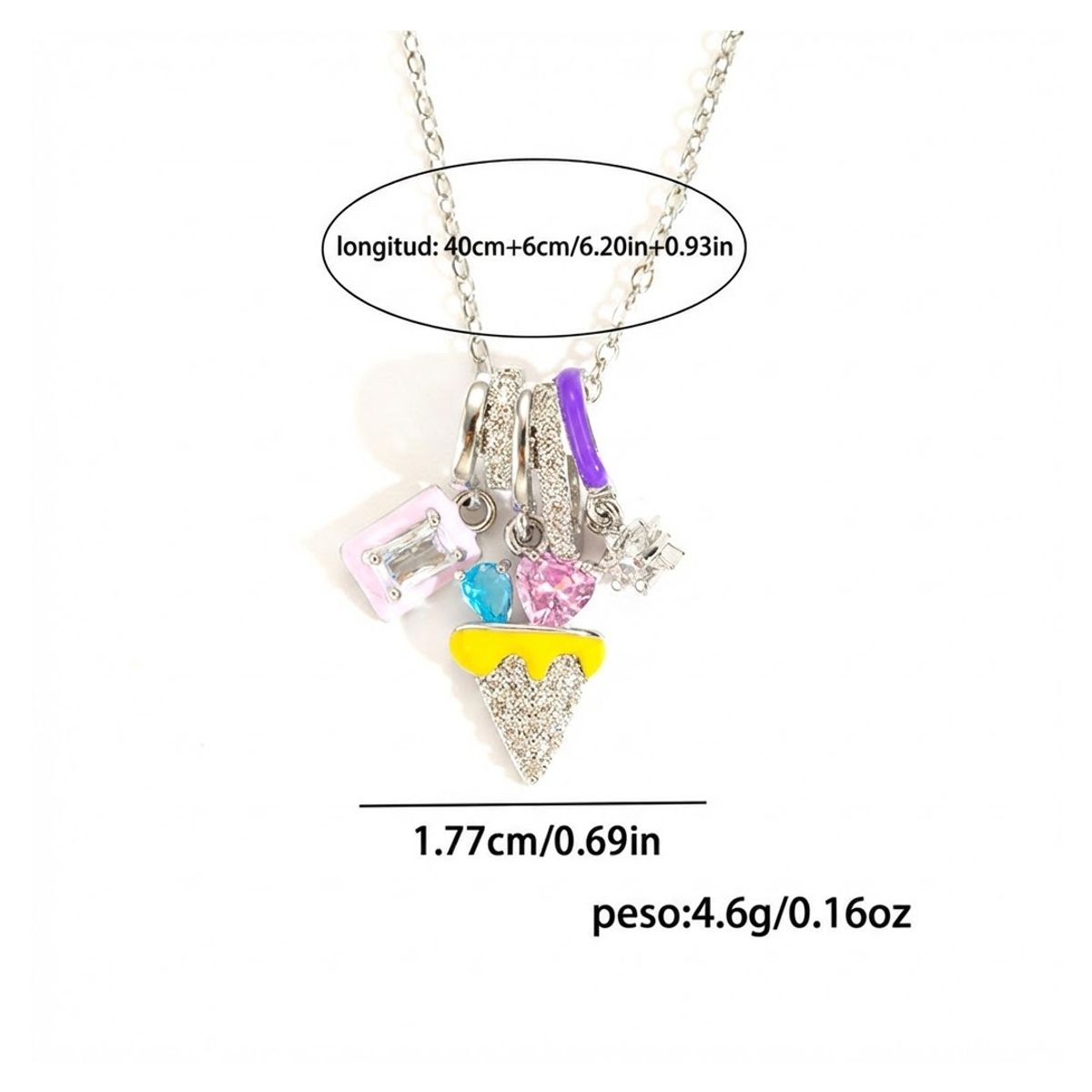 ZG JOYAS - Collar Colgante Helado Cristales Galvanizado En Oro 14k