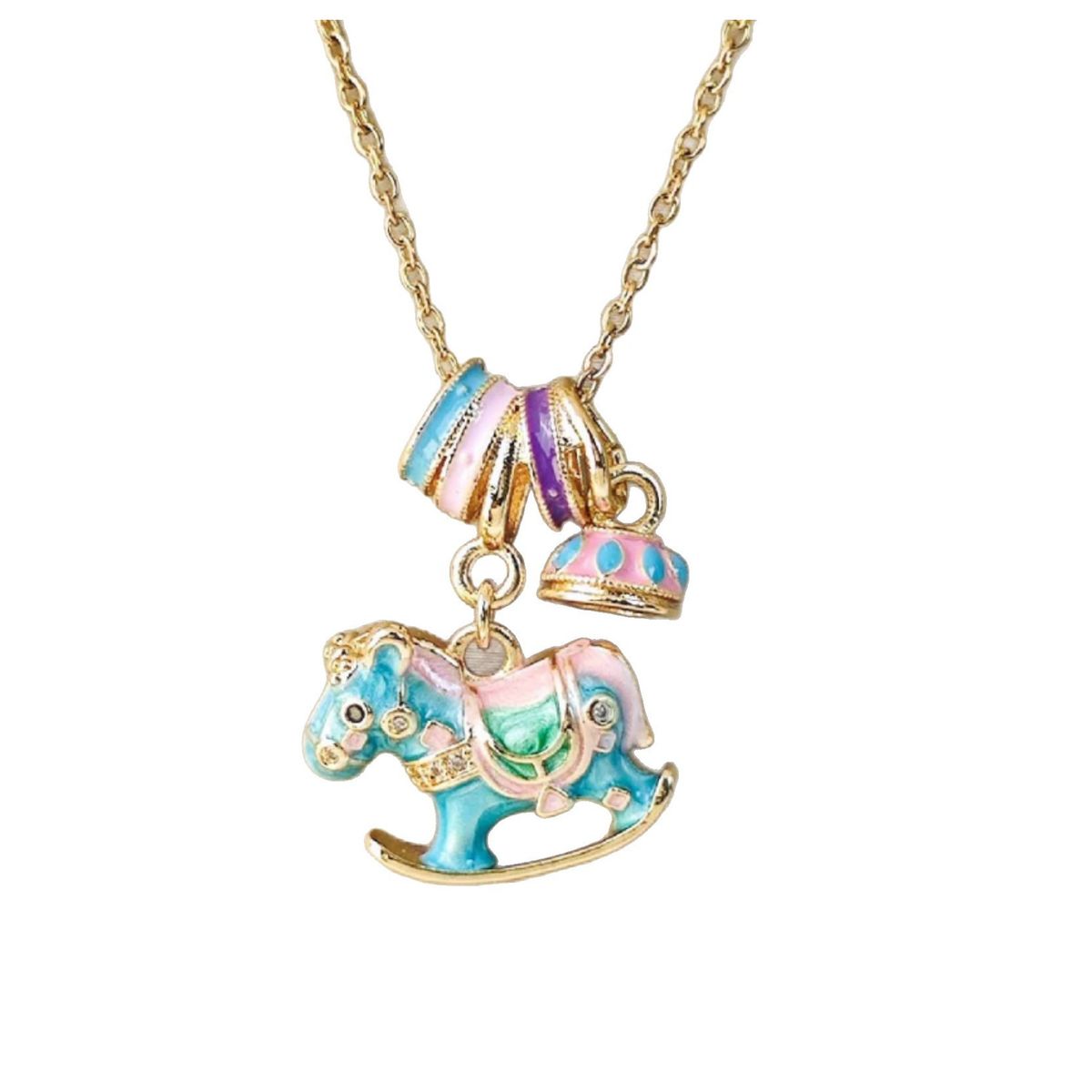 ZG JOYAS - Collar Colgante Caballo Balancín Galvanizado En Oro 14k